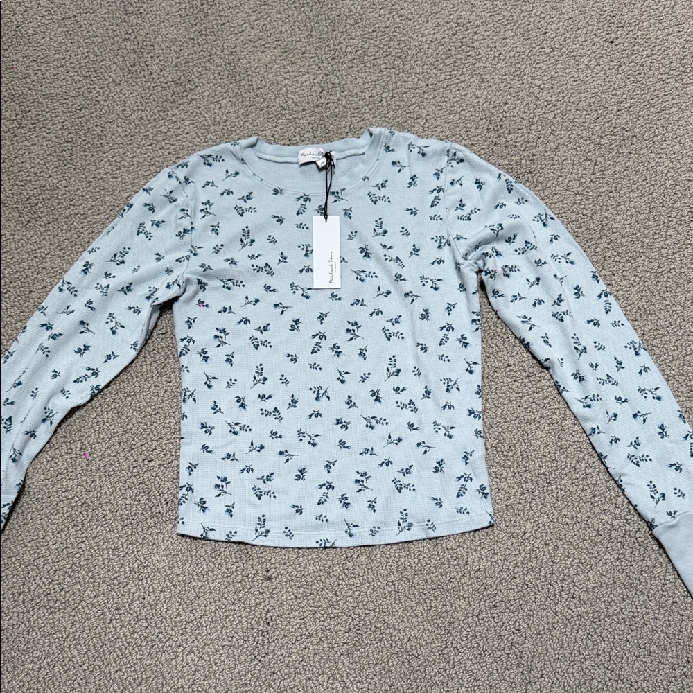 NWT Michael Stars Light Blue Floral Long Sleeve Top